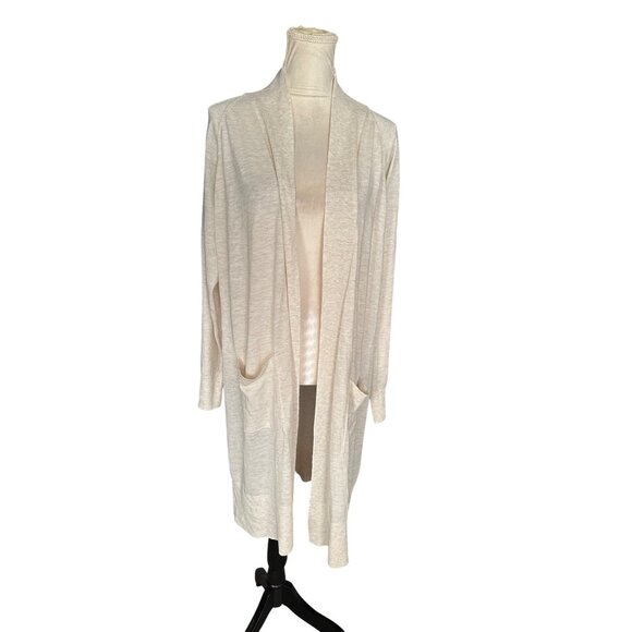 A New Day Open Front Long Cardigan Oatmeal Color Pockets Lightweight Sz XXL NWT - Picture 1 of 8